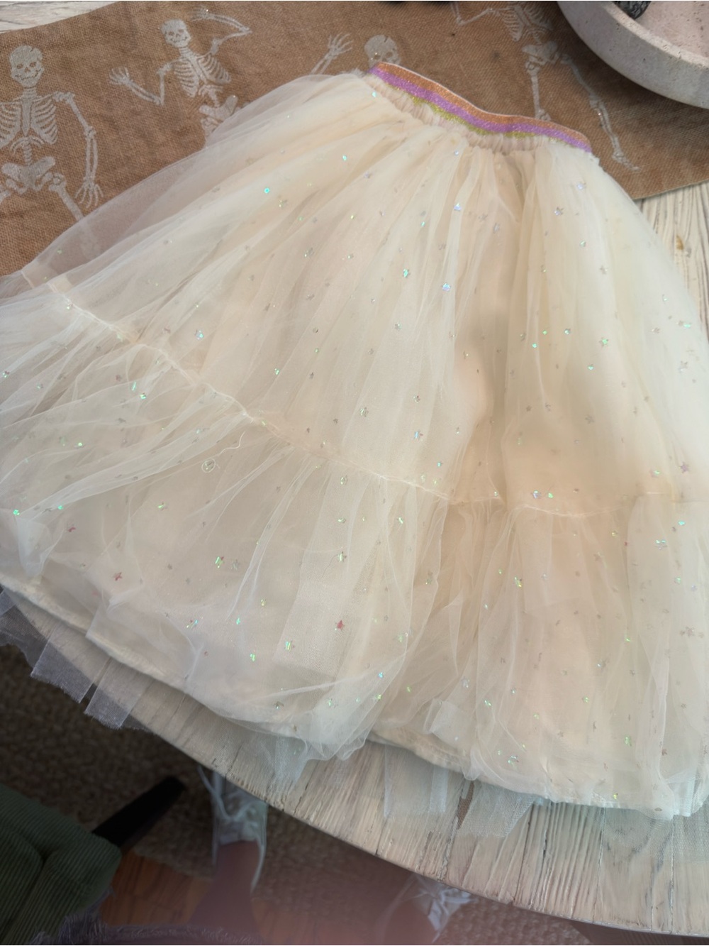 Lola + The Boys Ivory Sparkle Tulle Skirt with Pastel Waistband